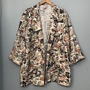 Vintage Blazer Plus Size 20W Watercolor Floral Jacket Cottagecore Romantic Boho